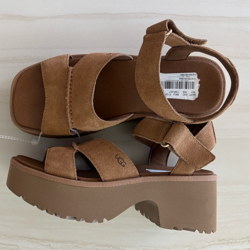 UGG New Heights Platform Sandals Chestnut NWOT No Box - Picture 2 of 3